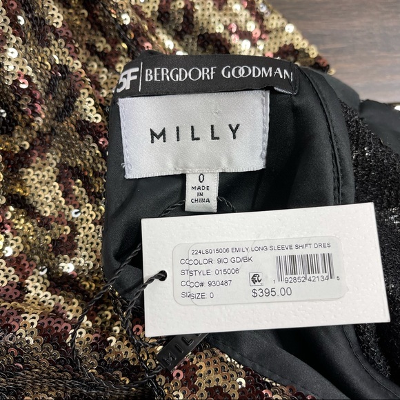 Milly Emily Leopard Sequin Mock-Neck Blouson-Sleeve Shift Dress New Size 0 - Picture 5 of 7